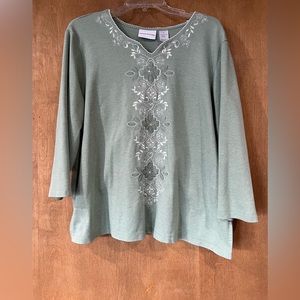 Alfred Dunner Green Beaded Decorated Blouse Top Shirt Women’s XL EXCELLENT